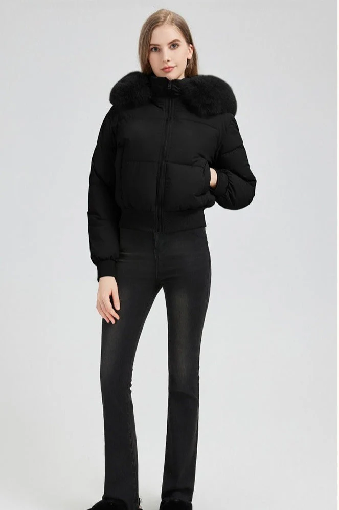 Plush Hooded Faux Fur Collar Puffer Jacket - Image 7