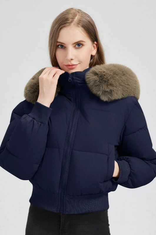 Plush Hooded Faux Fur Collar Puffer Jacket - Image 8