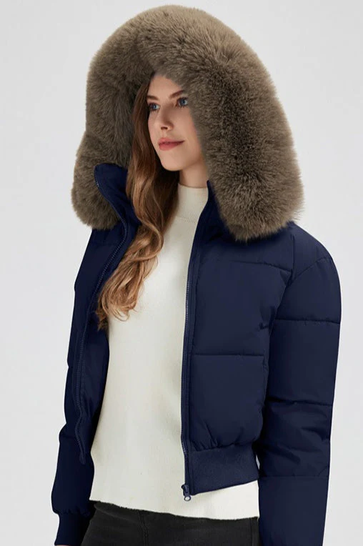 Plush Hooded Faux Fur Collar Puffer Jacket - Image 9