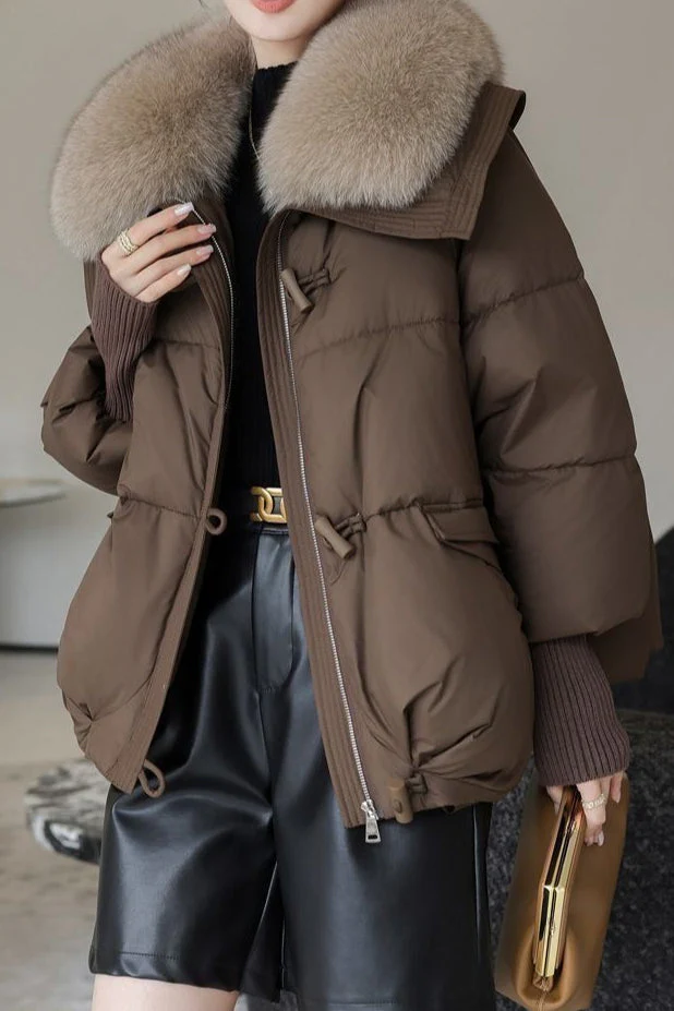 Plush Lapel Cropped Puffer Jacket - Image 2