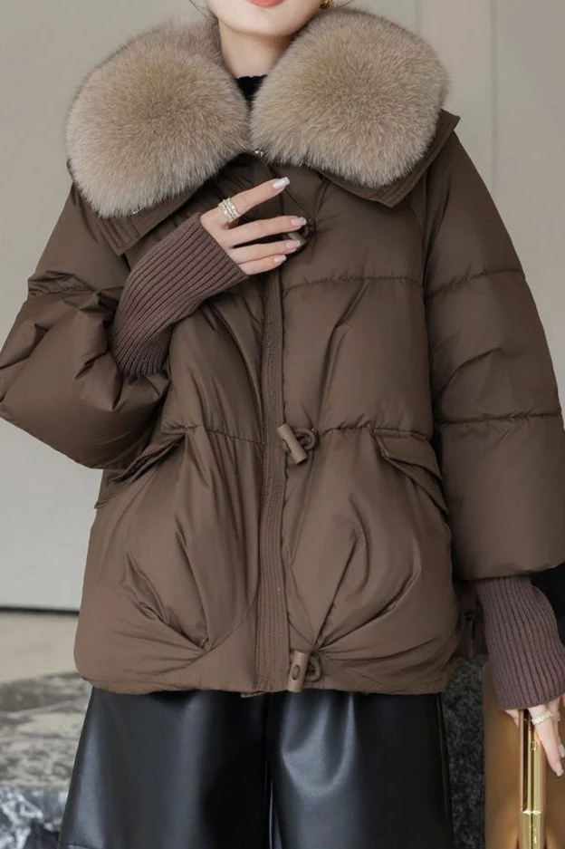 Plush Lapel Cropped Puffer Jacket - Image 3