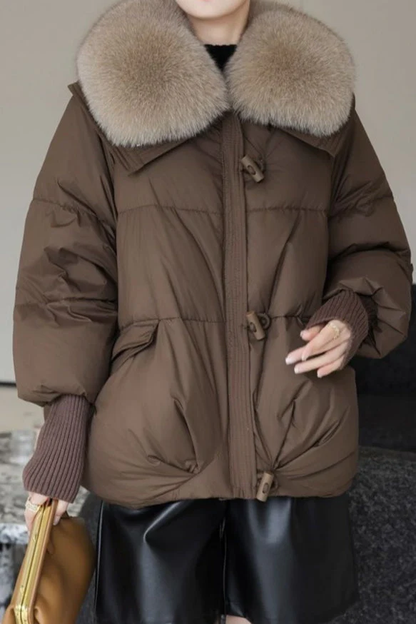 Plush Lapel Cropped Puffer Jacket - Image 4