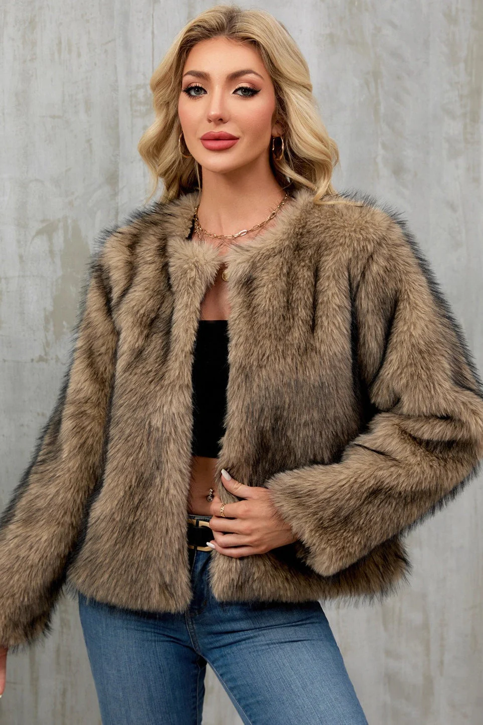 Plush Short Fur Open Cardigan Coat - Image 11