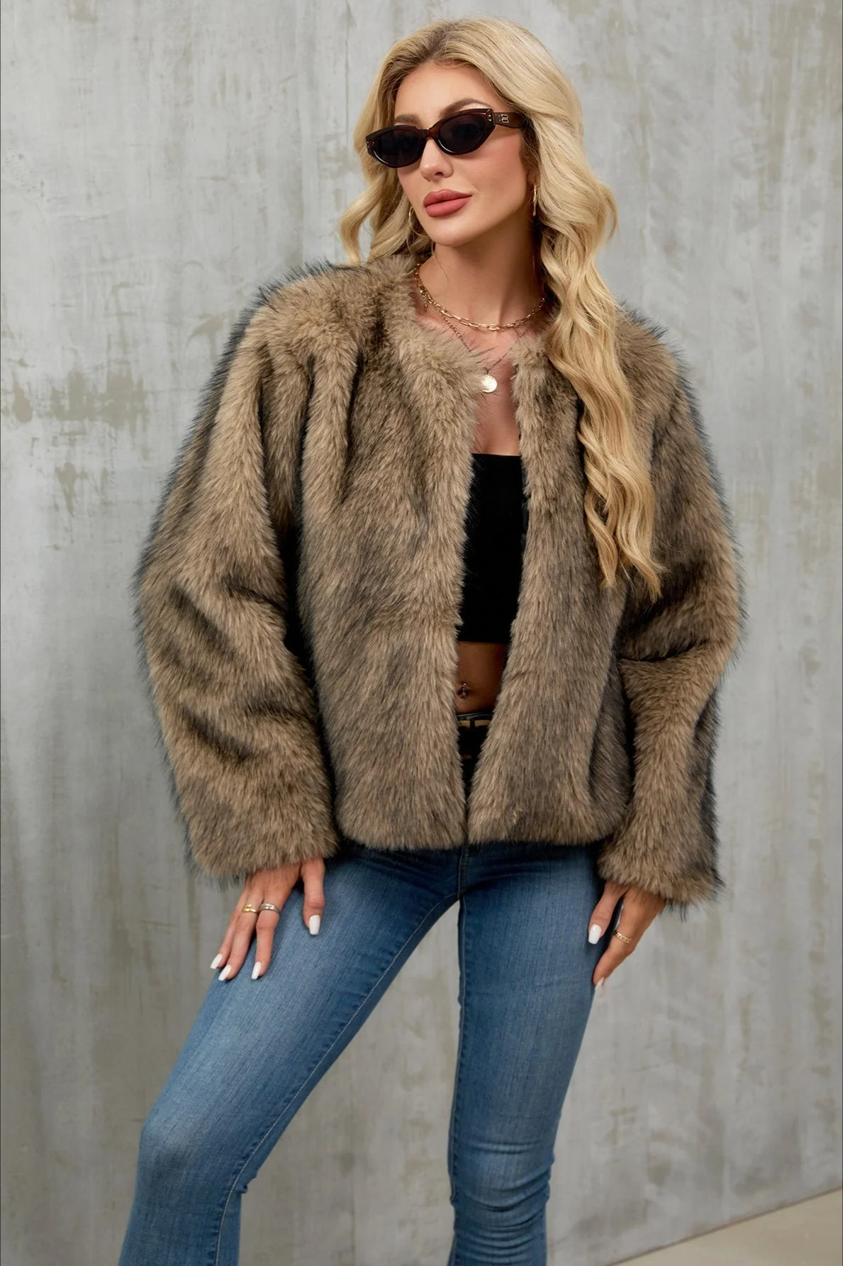 Plush Short Fur Open Cardigan Coat - Image 14