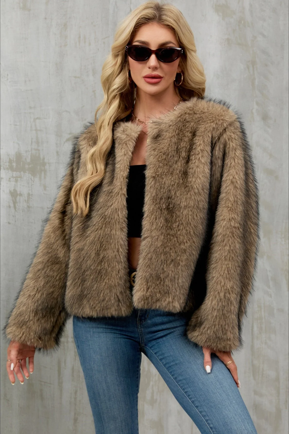 Plush Short Fur Open Cardigan Coat - Image 15
