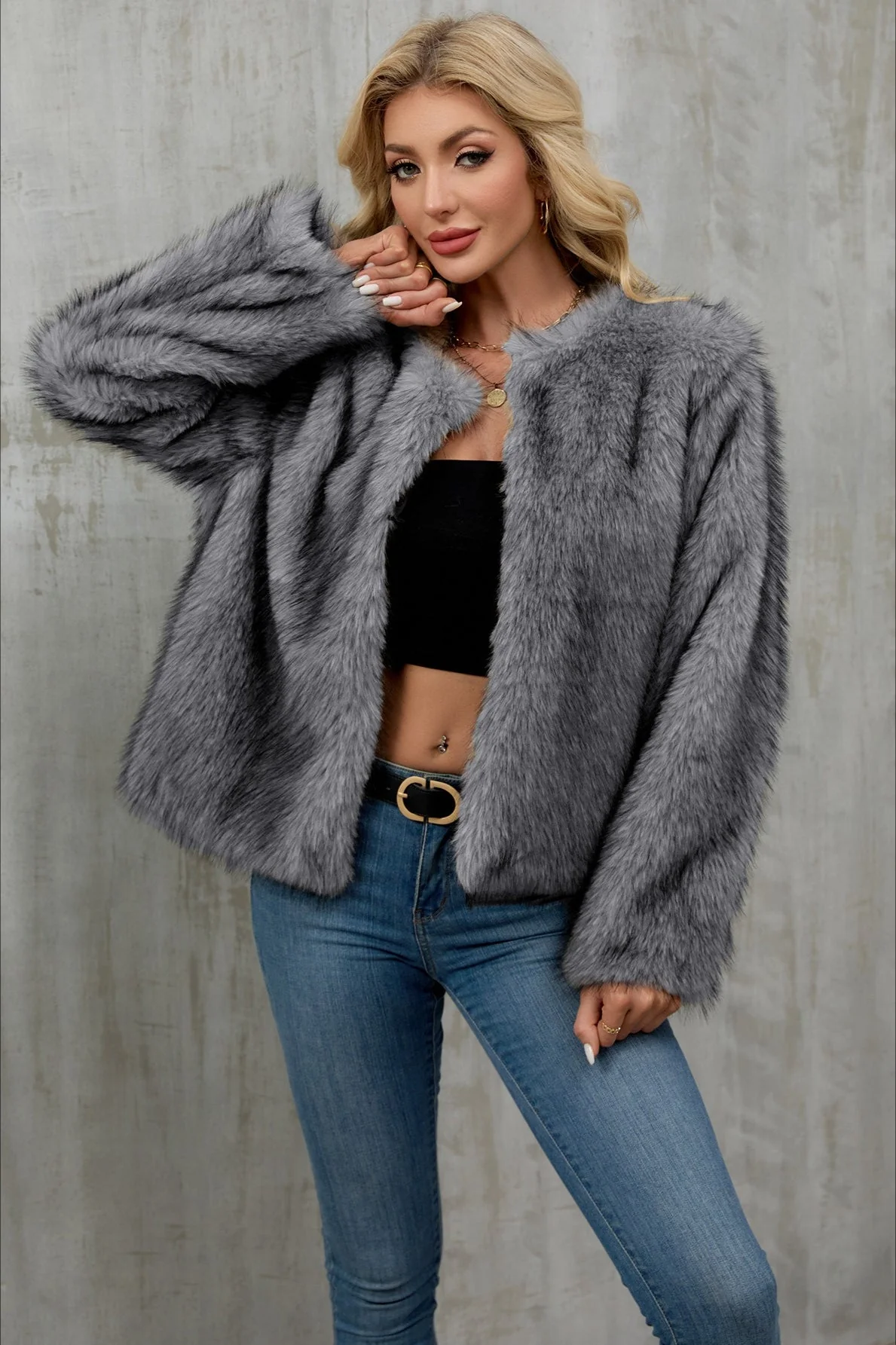 Plush Short Fur Open Cardigan Coat - Image 2