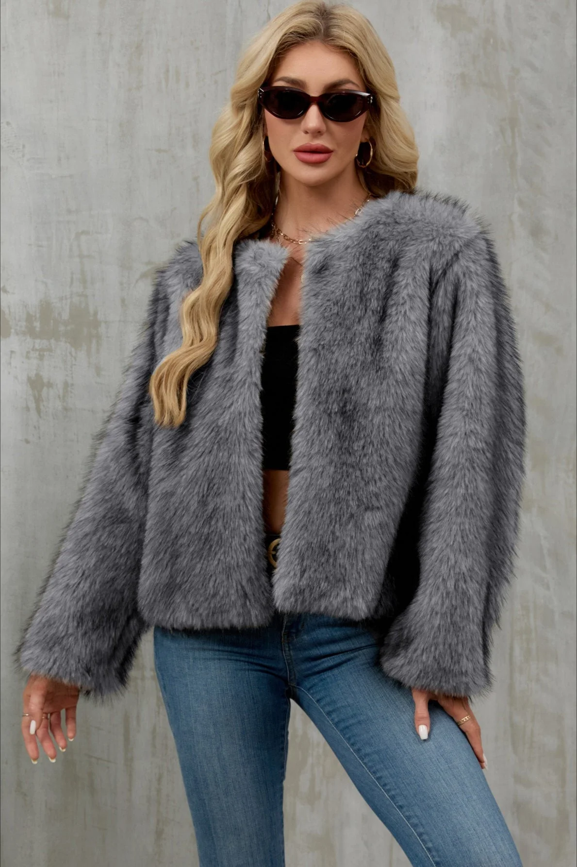Plush Short Fur Open Cardigan Coat - Image 3