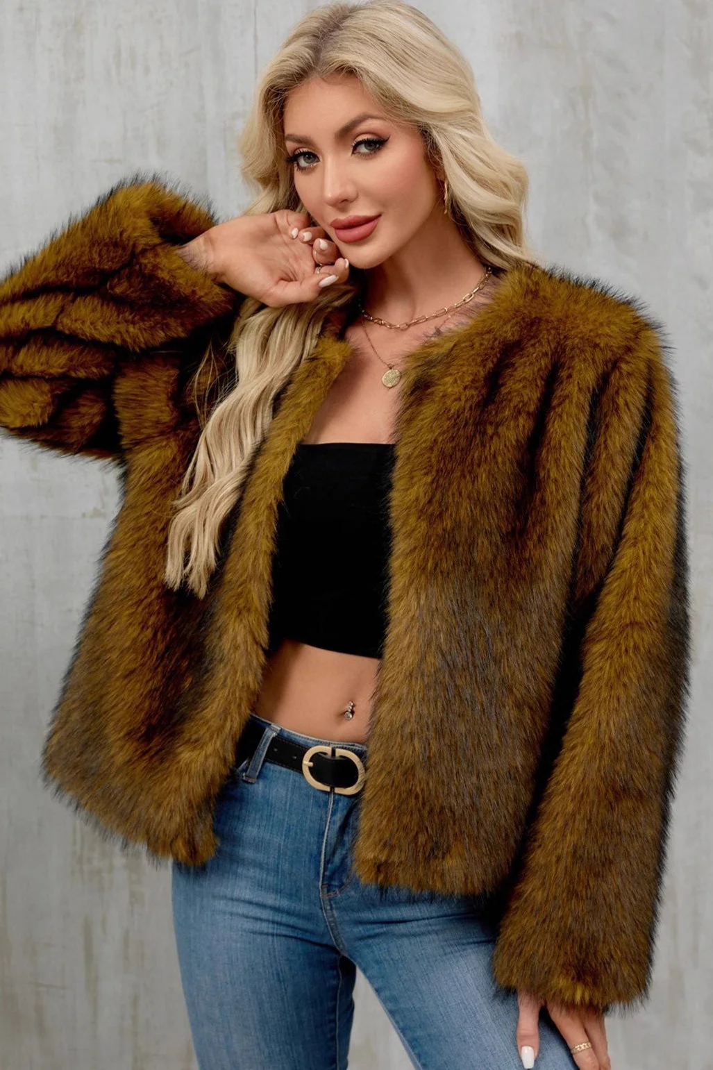 Plush Short Fur Open Cardigan Coat - Image 4