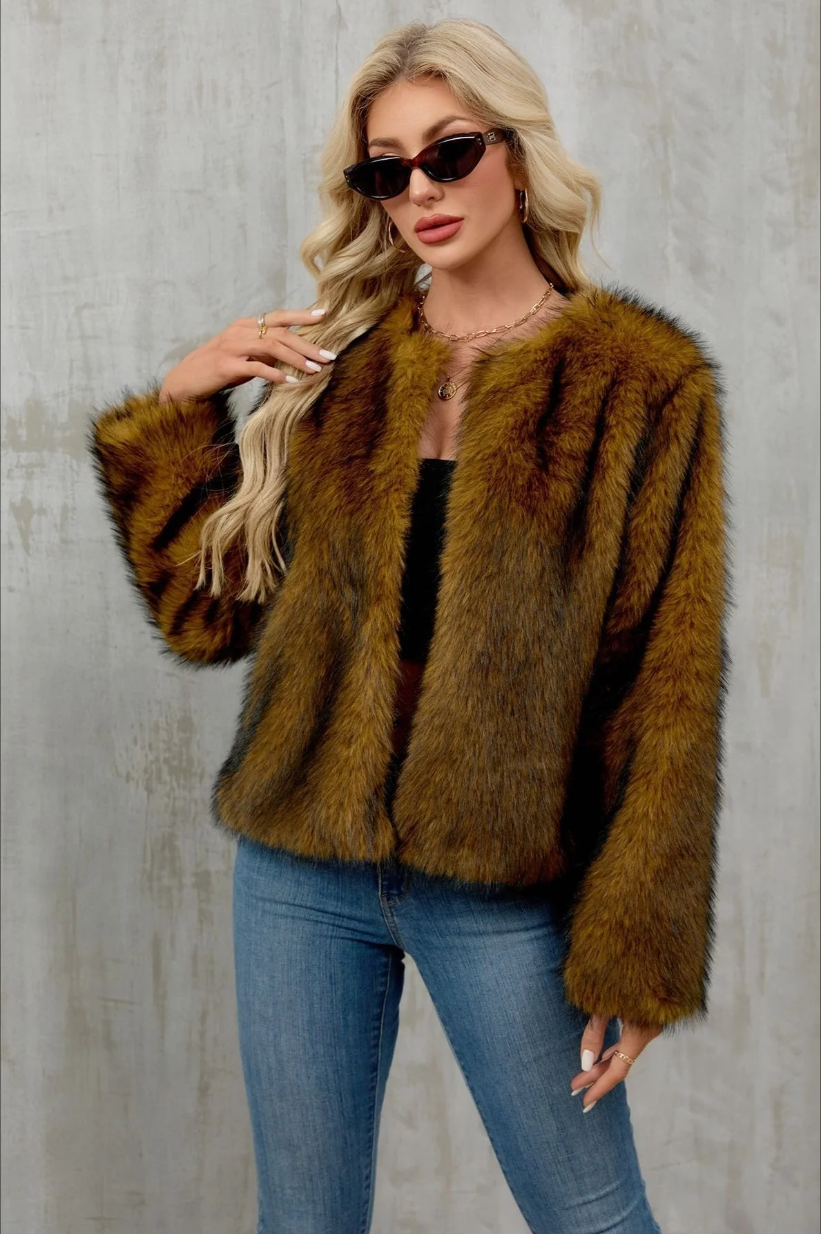 Plush Short Fur Open Cardigan Coat - Image 5