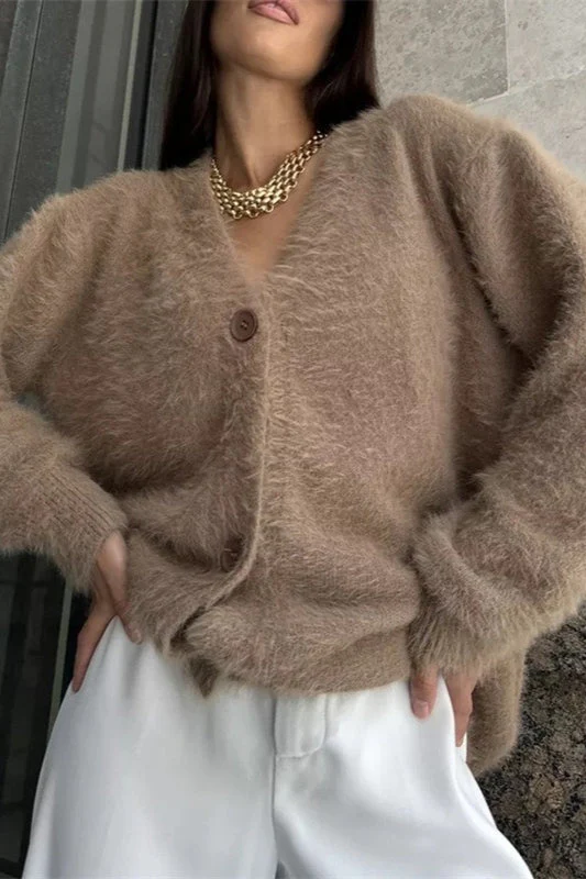 Plush V-Neck Cardigan - Image 8