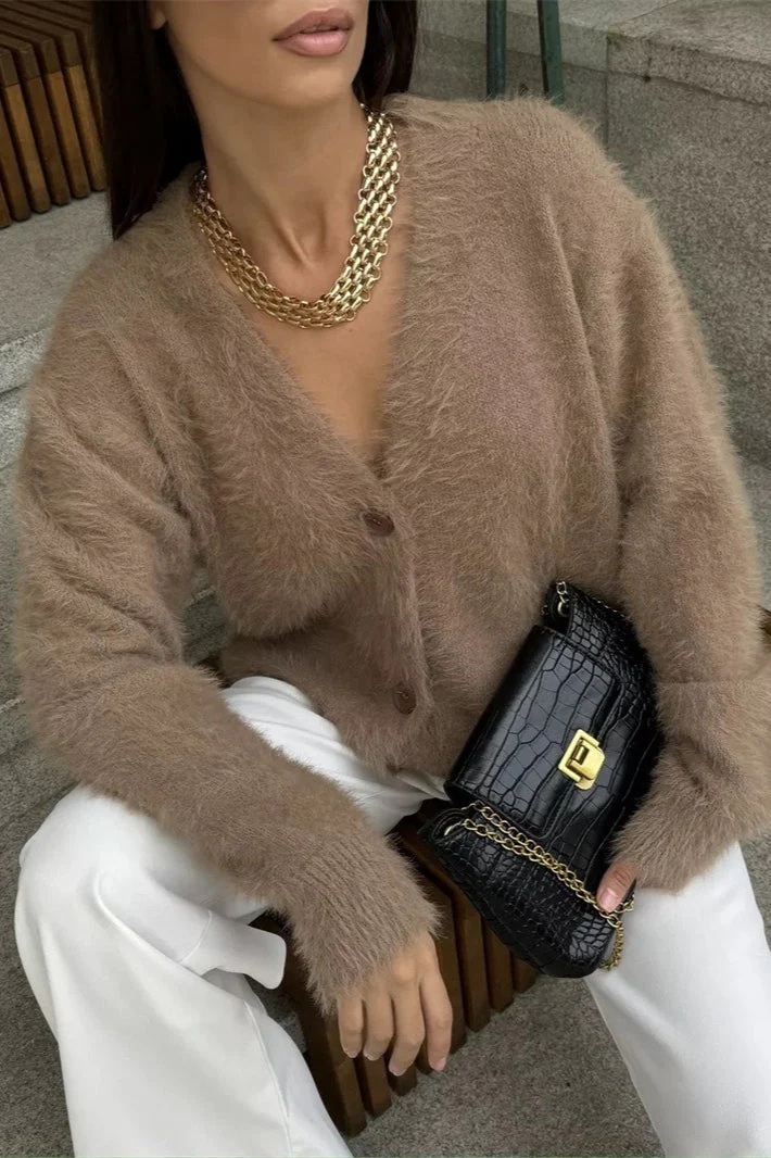 Plush V-Neck Cardigan - Image 9