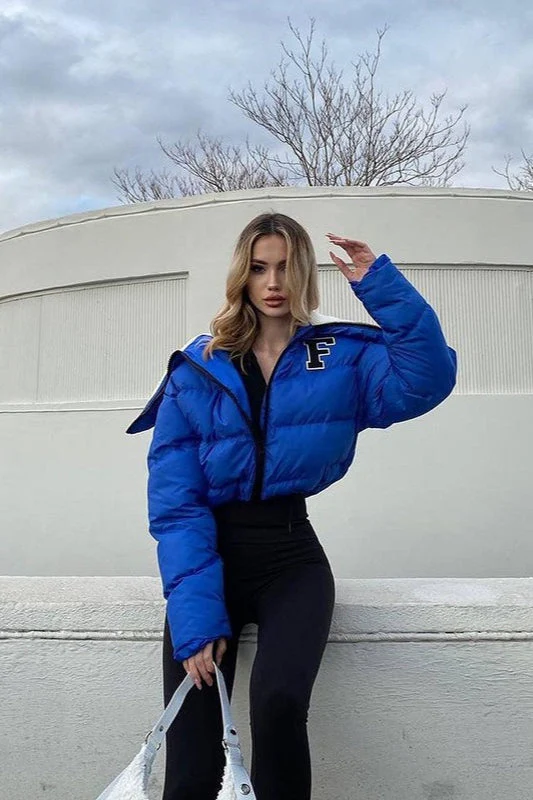 Polar Fleece Patchwork Faux Fur Collar Puffer Jacket - Image 2