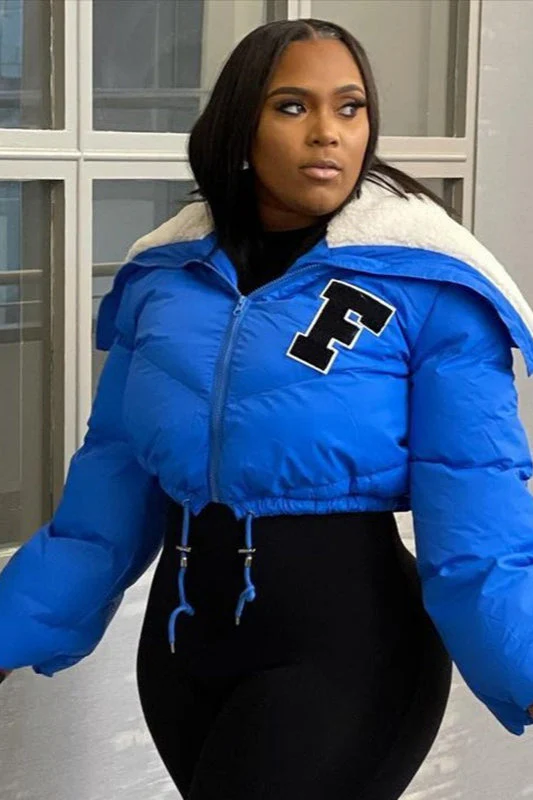 Polar Fleece Patchwork Faux Fur Collar Puffer Jacket - Image 7