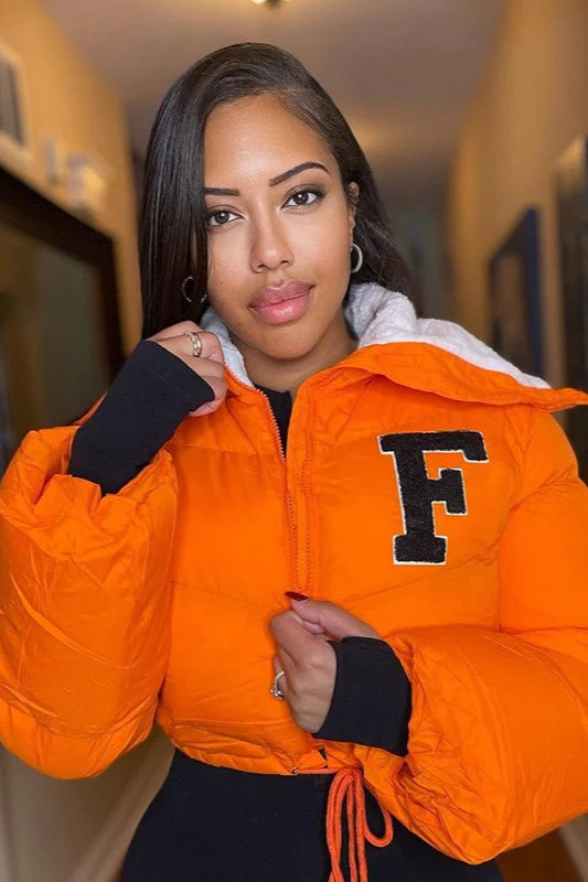 Polar Fleece Patchwork Faux Fur Collar Puffer Jacket - Image 8