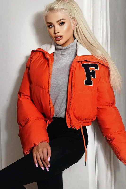 Polar Fleece Patchwork Faux Fur Collar Puffer Jacket - Image 9