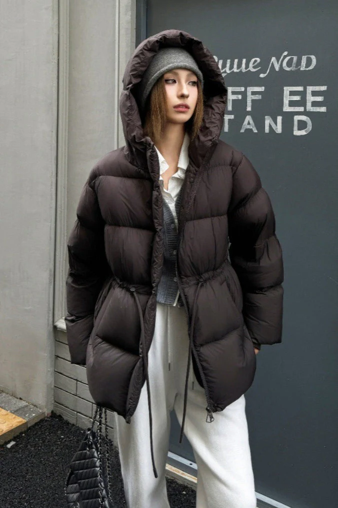 Premium White Duck Down Trench Puffer Jacket - Image 3