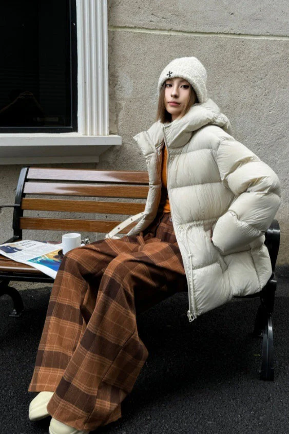 Premium White Duck Down Trench Puffer Jacket - Image 7