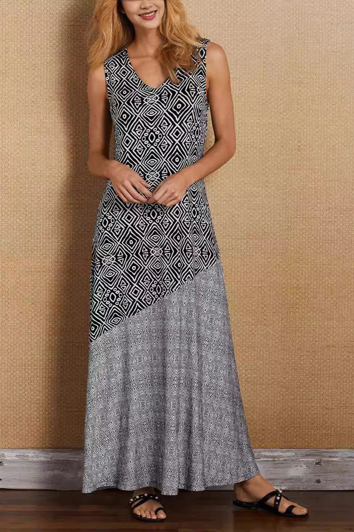 Printed Splicing Boho Vintage Boho Dress - Image 3
