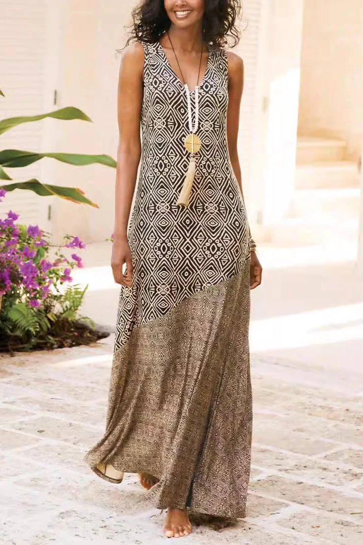 Printed Splicing Boho Vintage Boho Dress - Image 7
