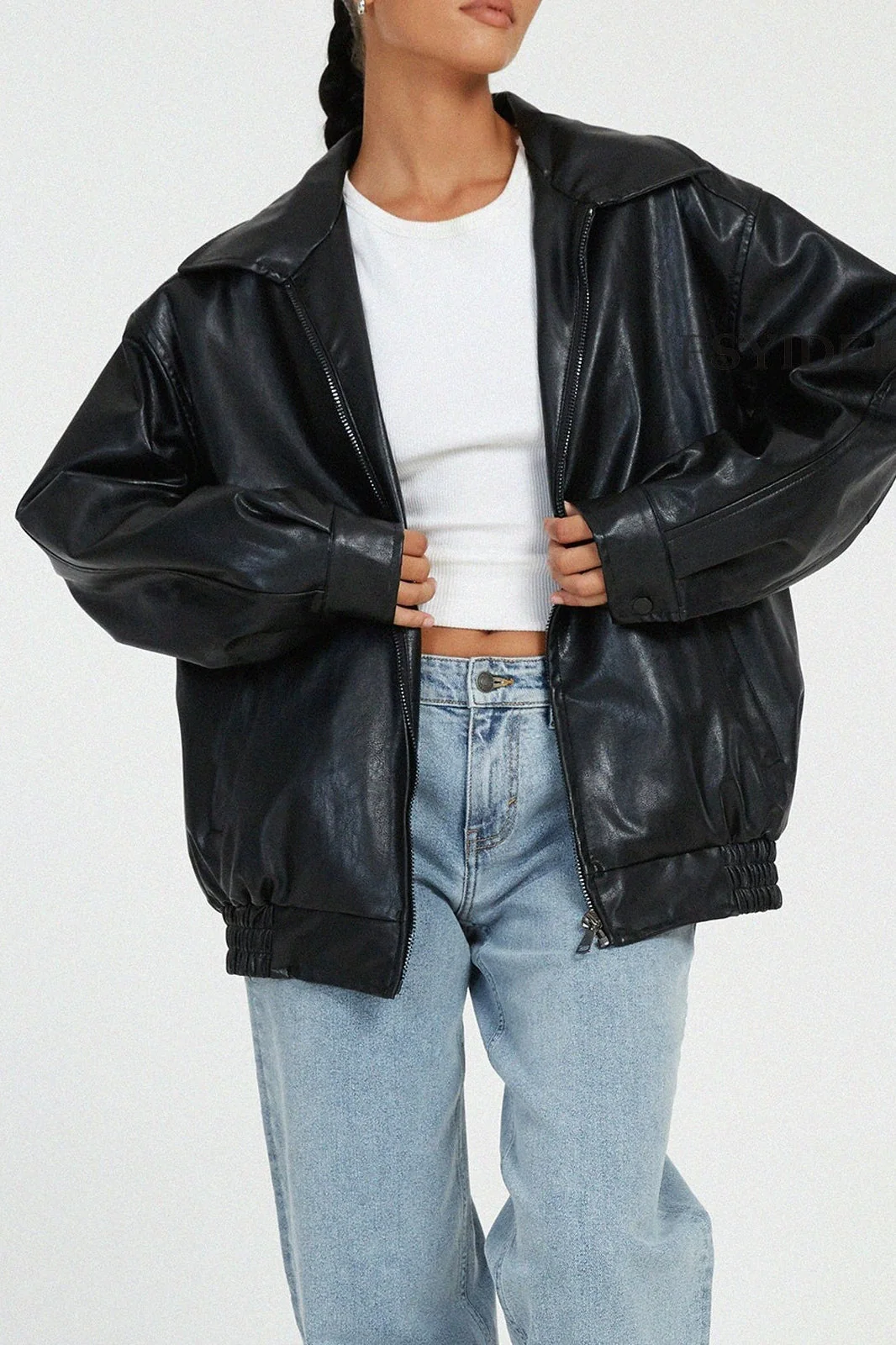 PU Leather Bomber Jacket - Image 5