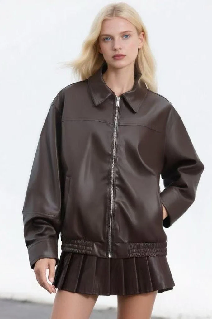 PU Leather Casual Lapel Jacket - Image 2
