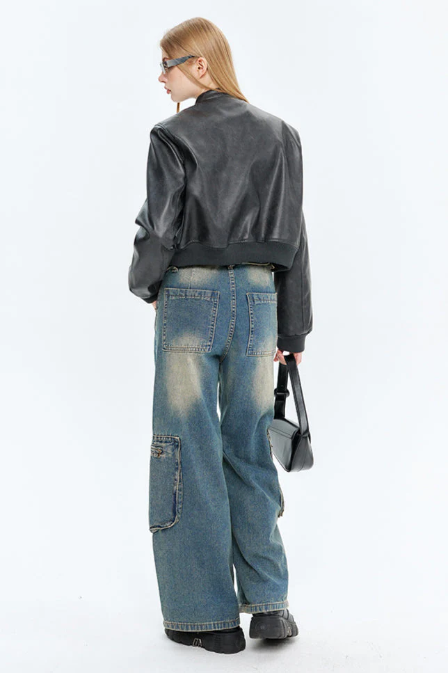 PU Leather Zip Up Bomber Jacket - Image 10