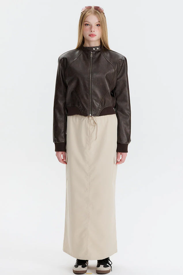 PU Leather Zip Up Bomber Jacket - Image 4