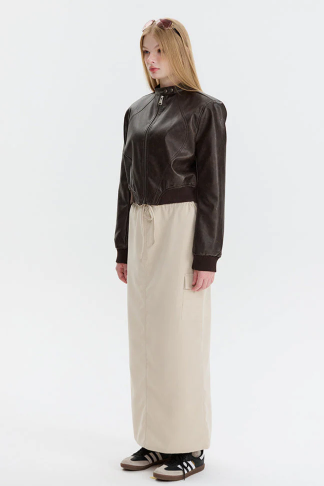 PU Leather Zip Up Bomber Jacket - Image 5