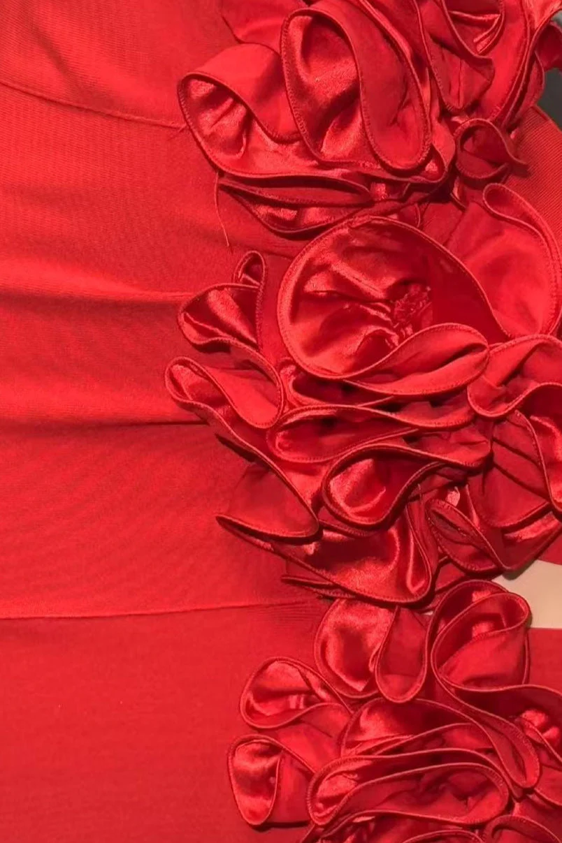Red Cutout Floral Bandage Party Dress - Image 5