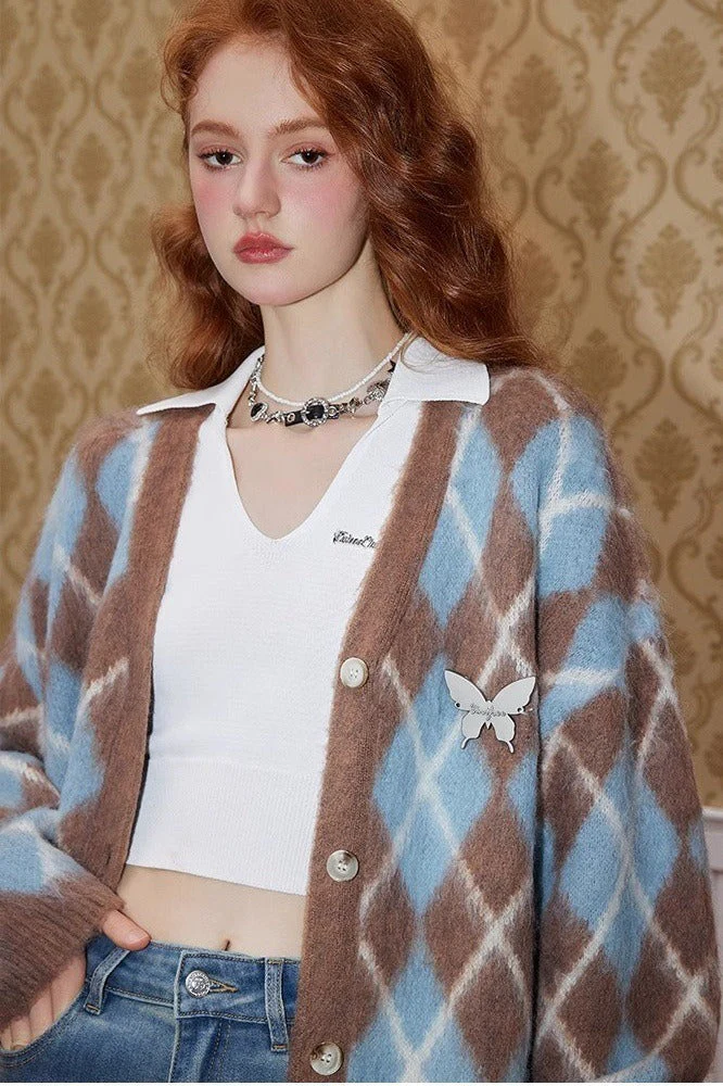 Relaxed Diamond Pattern Cardigan - Image 3