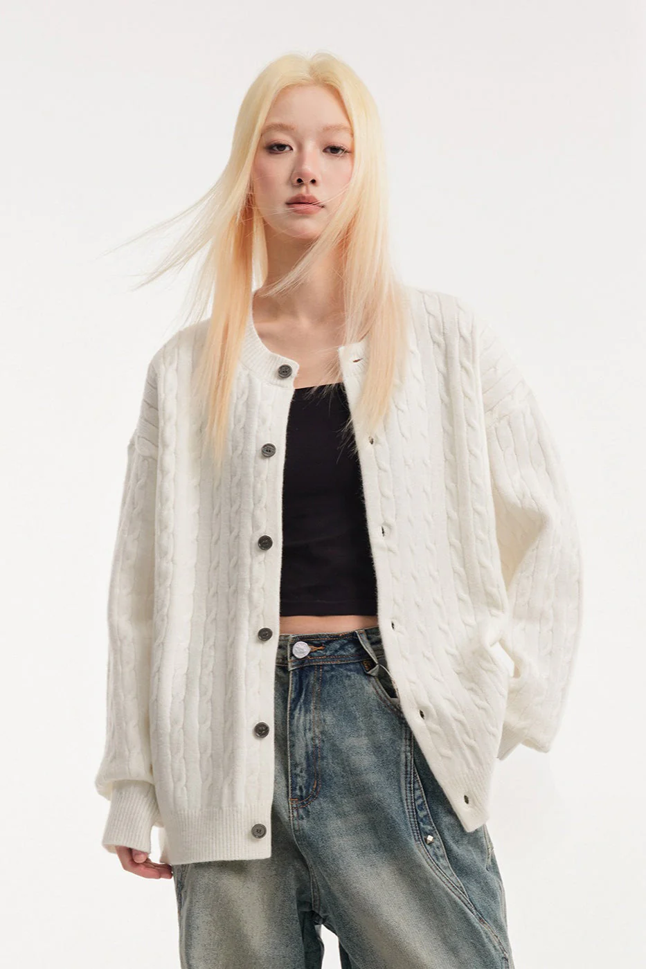 Relaxed Fit Cable Cardigan - Image 7
