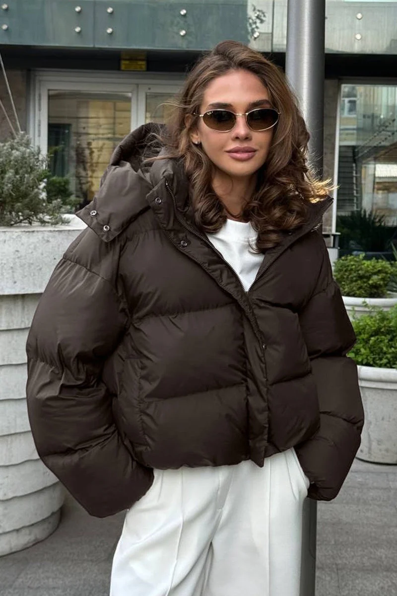Relaxed Fit Cropped Hooded Puffer Jacket - Image 11