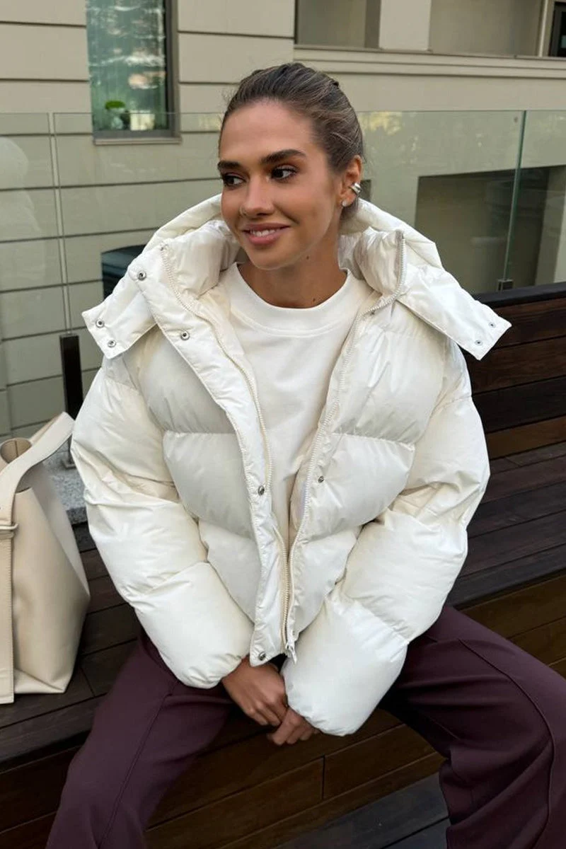Relaxed Fit Cropped Hooded Puffer Jacket - Image 2