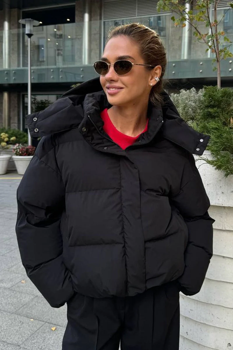 Relaxed Fit Cropped Hooded Puffer Jacket - Image 3