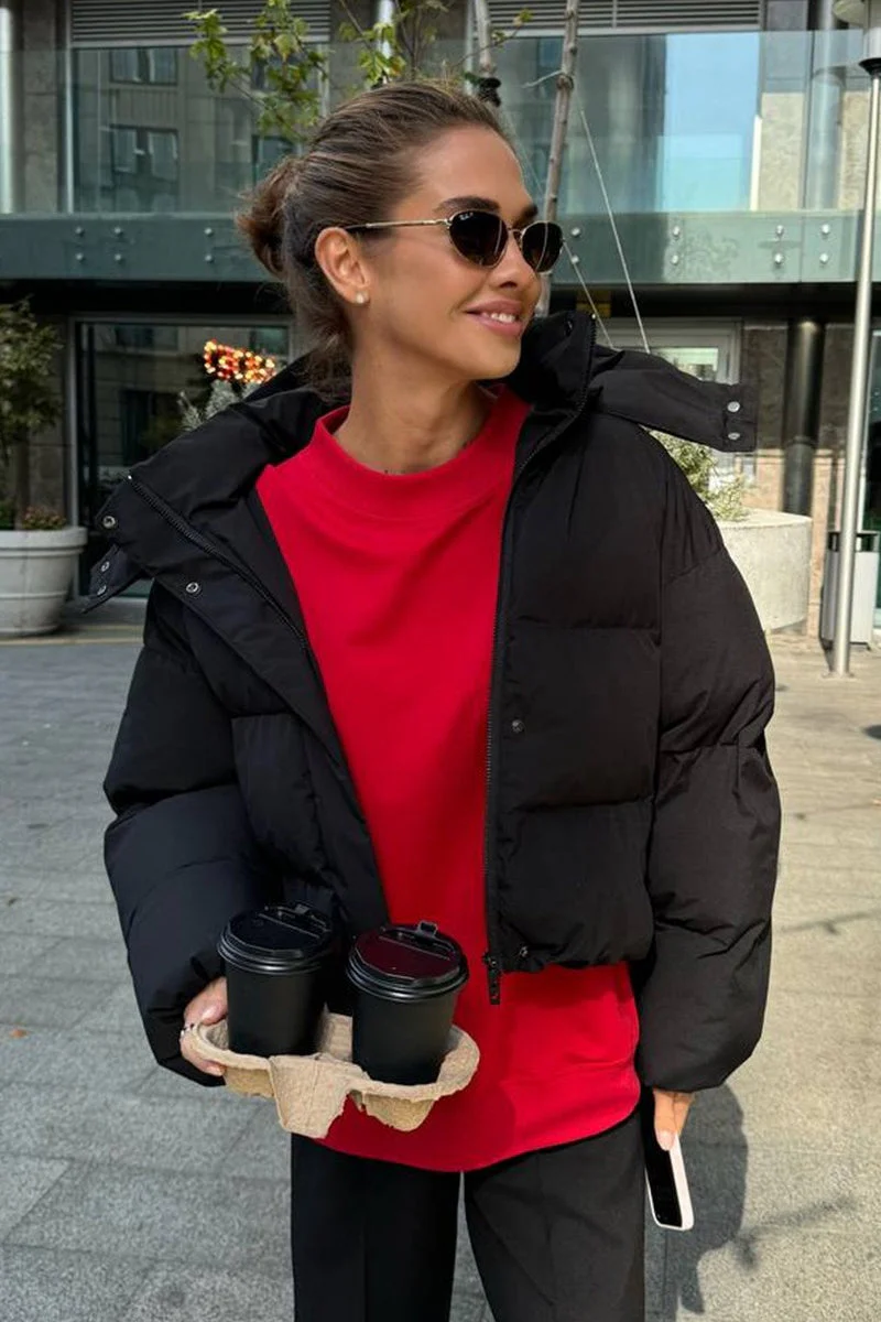 Relaxed Fit Cropped Hooded Puffer Jacket - Image 4