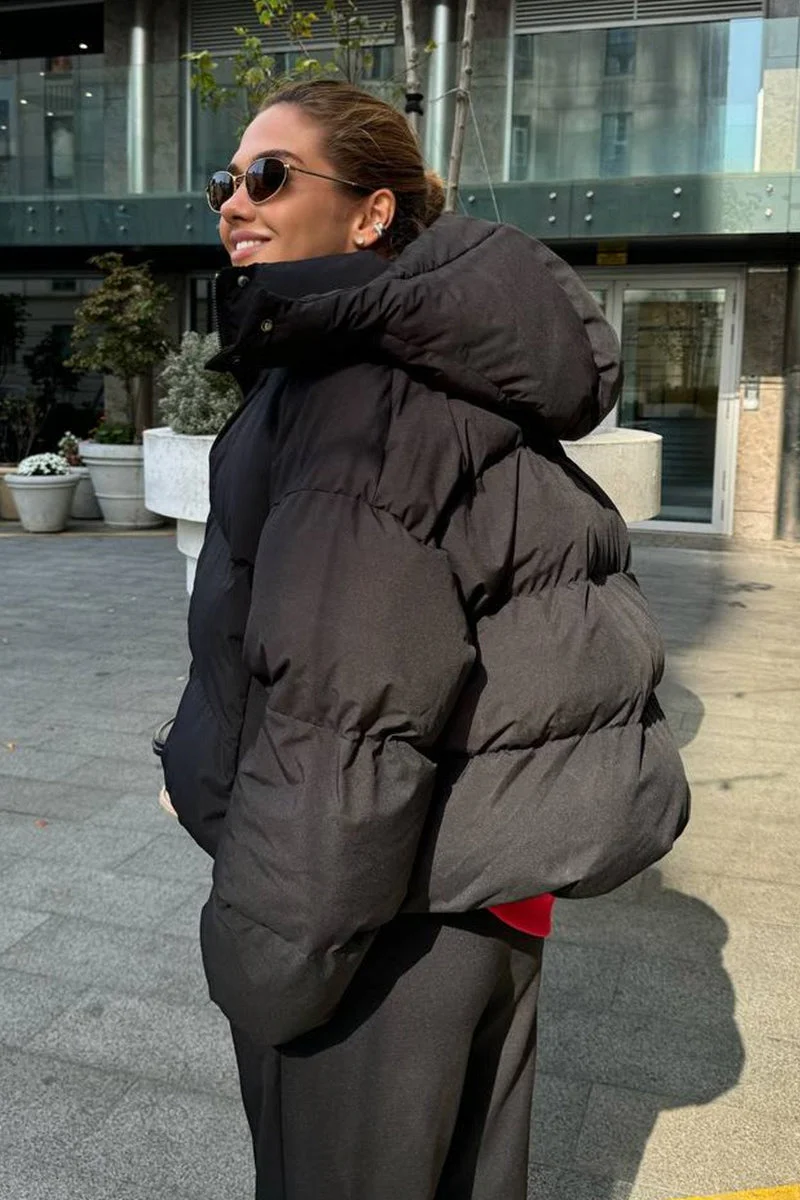 Relaxed Fit Cropped Hooded Puffer Jacket - Image 5