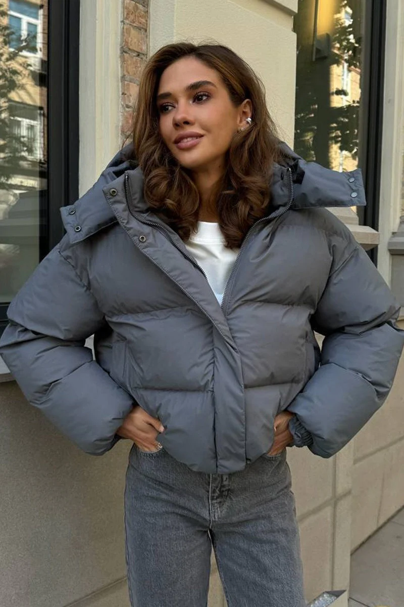 Relaxed Fit Cropped Hooded Puffer Jacket - Image 6