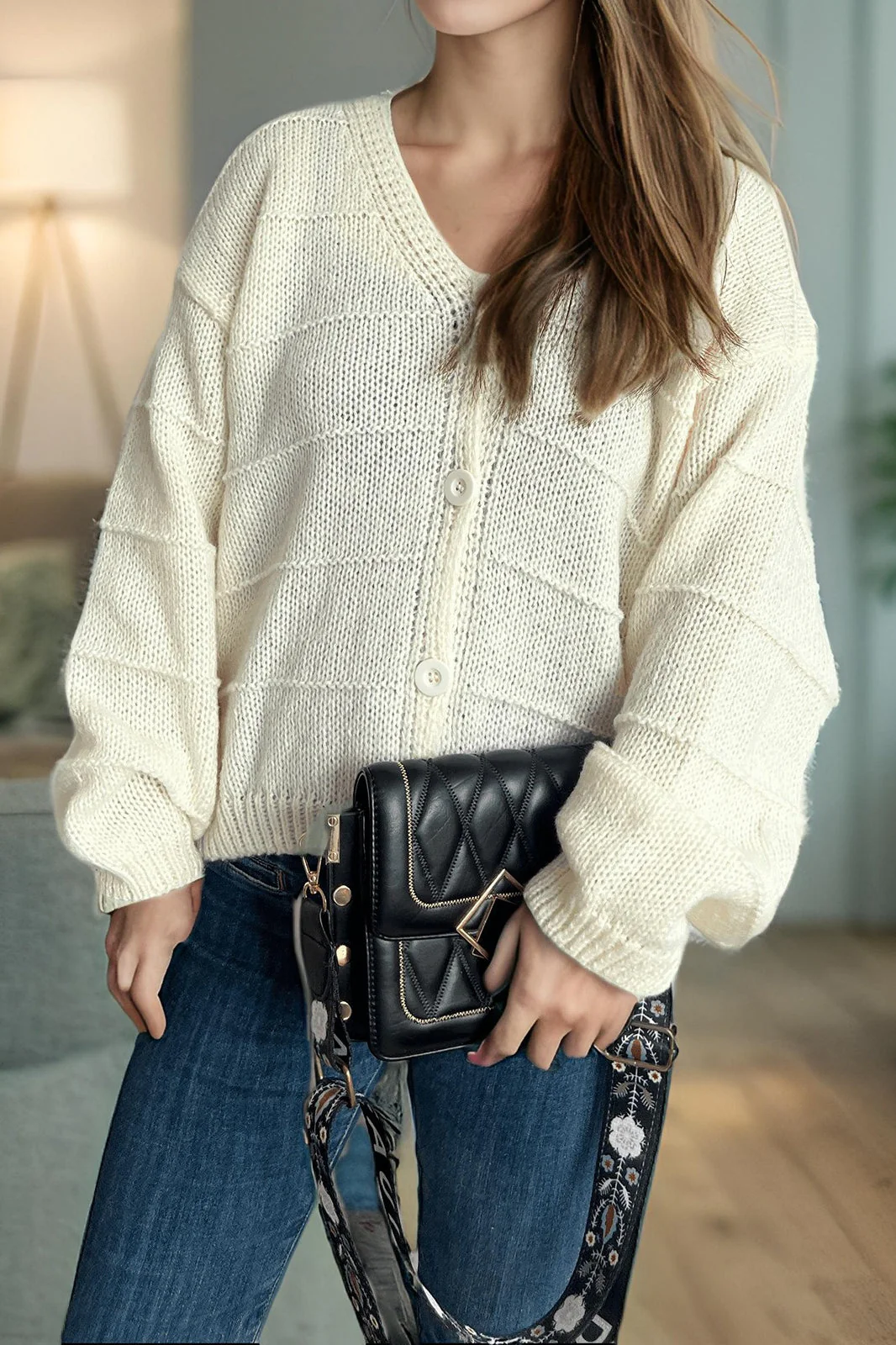 Relaxed V-Neck Cardigan - Image 14