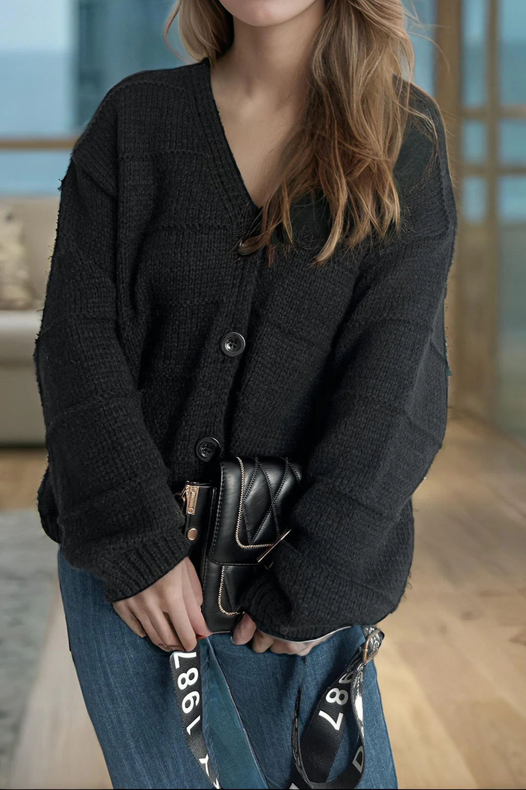 Relaxed V-Neck Cardigan - Image 7