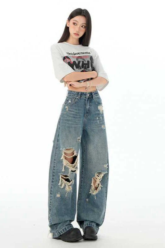 Retro Distressed Long Straight Leg Jeans - Image 4
