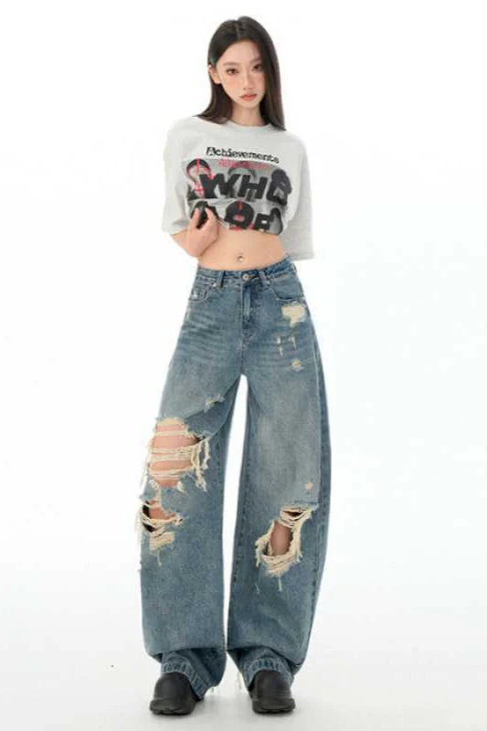 Retro Distressed Long Straight Leg Jeans - Image 5
