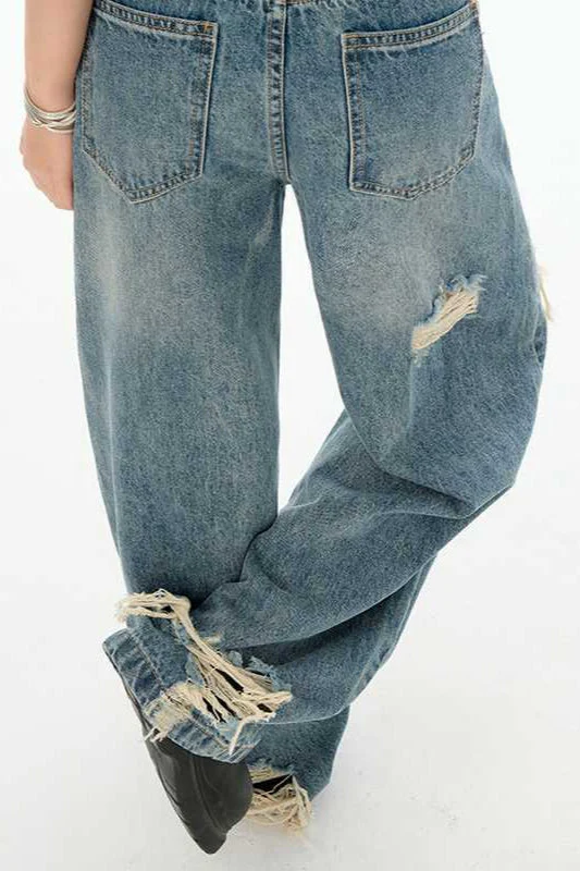 Retro Distressed Long Straight Leg Jeans - Image 6