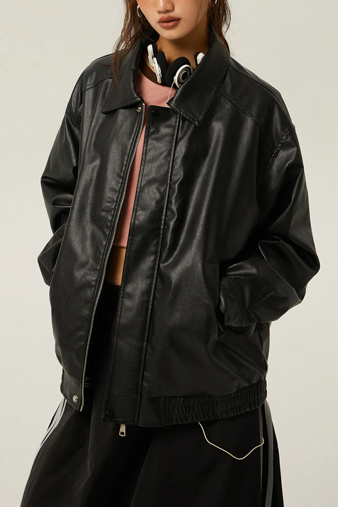 Retro Loose Fit Moto Jacket - Image 3