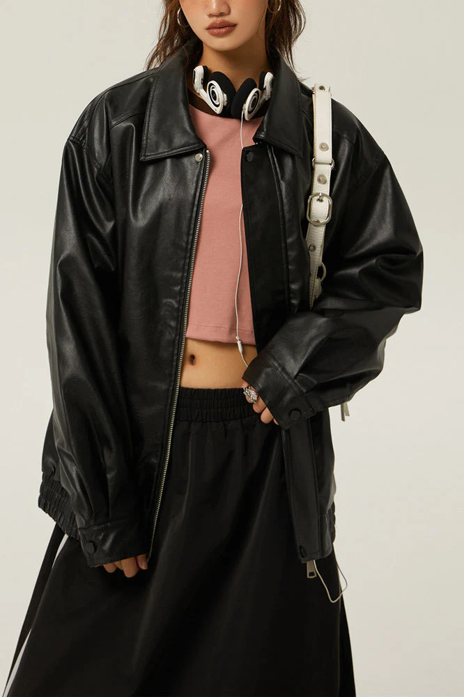 Retro Loose Fit Moto Jacket - Image 4