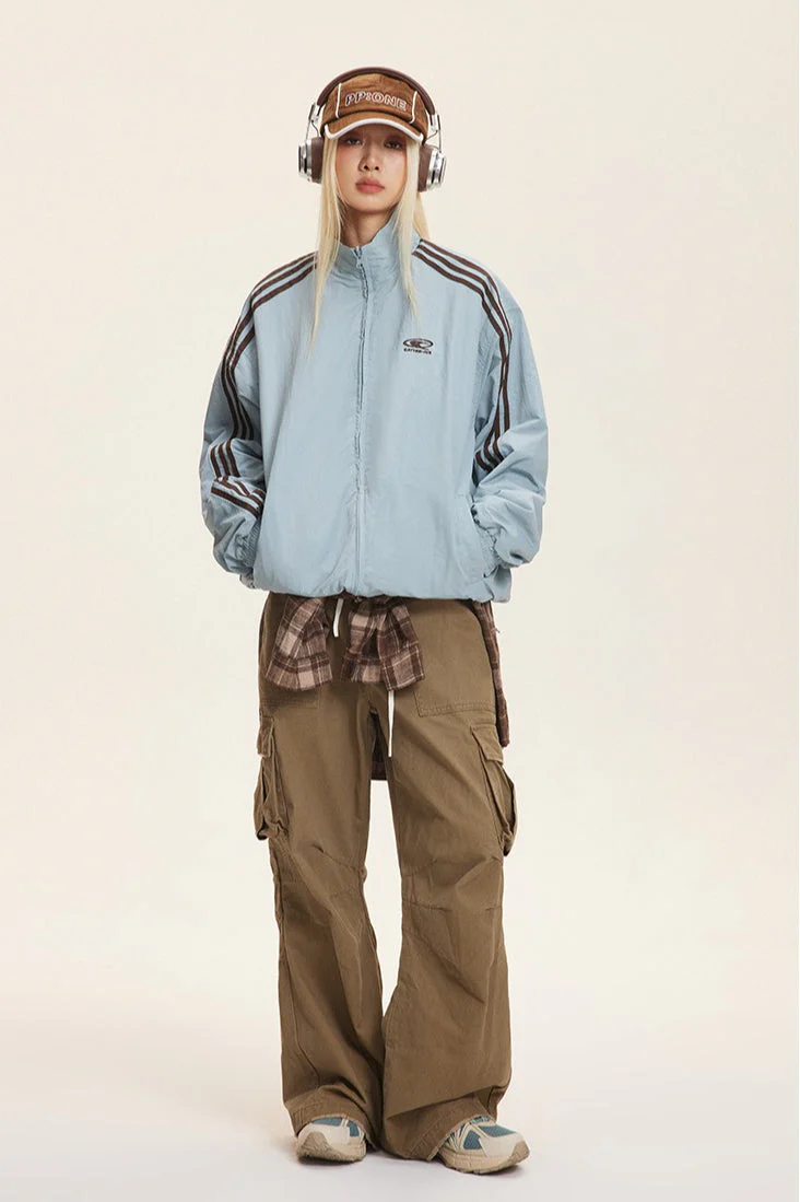 Reversible Stand Collar Colorblock Jacket - Image 10
