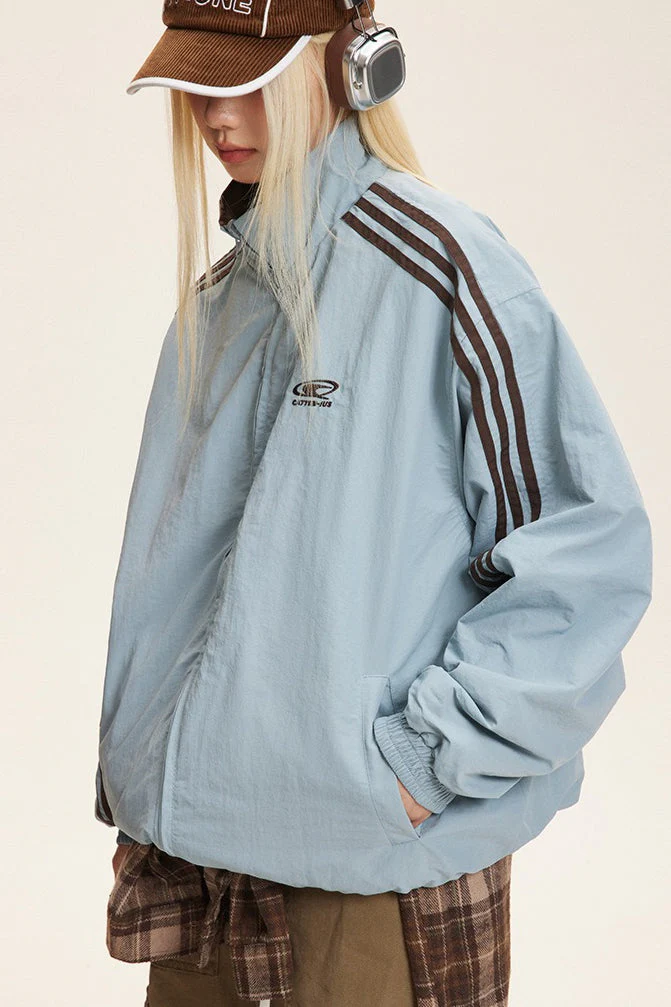 Reversible Stand Collar Colorblock Jacket - Image 12