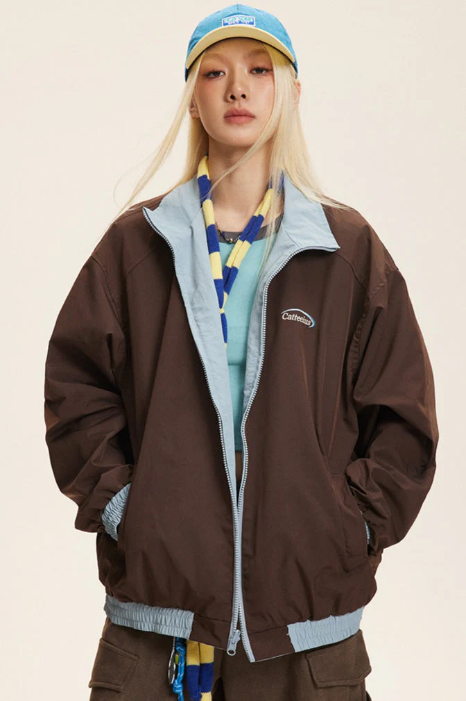 Reversible Stand Collar Colorblock Jacket - Image 2