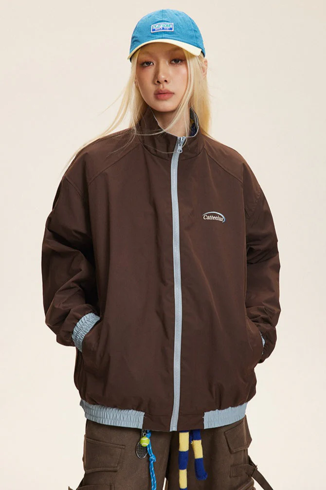 Reversible Stand Collar Colorblock Jacket - Image 3