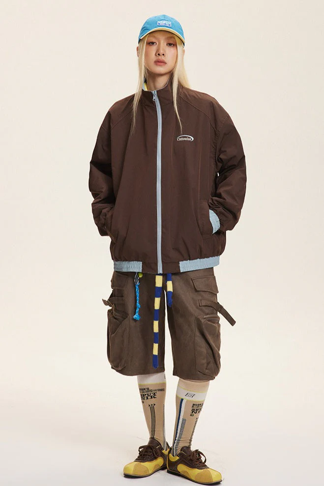 Reversible Stand Collar Colorblock Jacket - Image 5