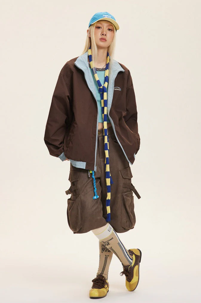 Reversible Stand Collar Colorblock Jacket - Image 6